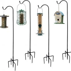 AshmanOnline Ashman Adjustable Shepherd's Hooks With 4 Prongs, Black, Set Of 4 Made Of Premium Metal For Hanging Solar Lights, Bird Feeders, Etc...