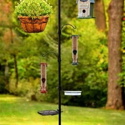 AshmanOnline Ashman Deluxe Premium Bird Feeding Station, 22" Wide X 91" Tall With 5 Prong Base, Top Hook, Two Small Arms And Water Dish, Suet Cage Feeder.