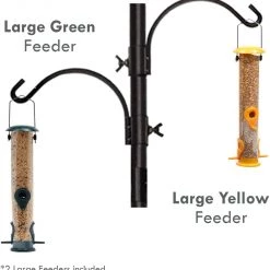 AshmanOnline Premium Bird Feeding Station With 2 Bird Feeders Included For Outside - Multi Feeder Pole Stand Kit With 4 Hangers, Bird Bath And 5 Prong Base For Attracting Wild Birds - 22 Inch Wide X 92 Inch Tall.