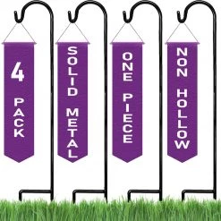 AshmanOnline Shepherd's Hooks Ashman Black Shepherd Hook 48 Inch (4 Pack), 10MM Thick, Super Strong, Rust Resistant Steel Hook, Used At Weddings, Hanging Plant Baskets, And More