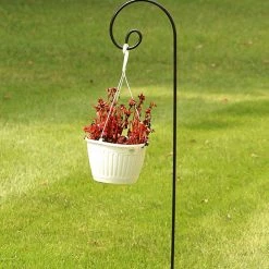 AshmanOnline Ashman 65 Inch Curled Shepherds Hook Black, 1/2-Inch Diameter Thick, Solid Metal For Hanging Plant Bird Feeders, Flower Baskets And More