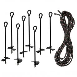 AshmanOnline Ashman Black Ground Anchor (8 Pack) 15 Inches In Length And 10MM Thick In Diameter With 25 Feet Of Rope Ground Anchors