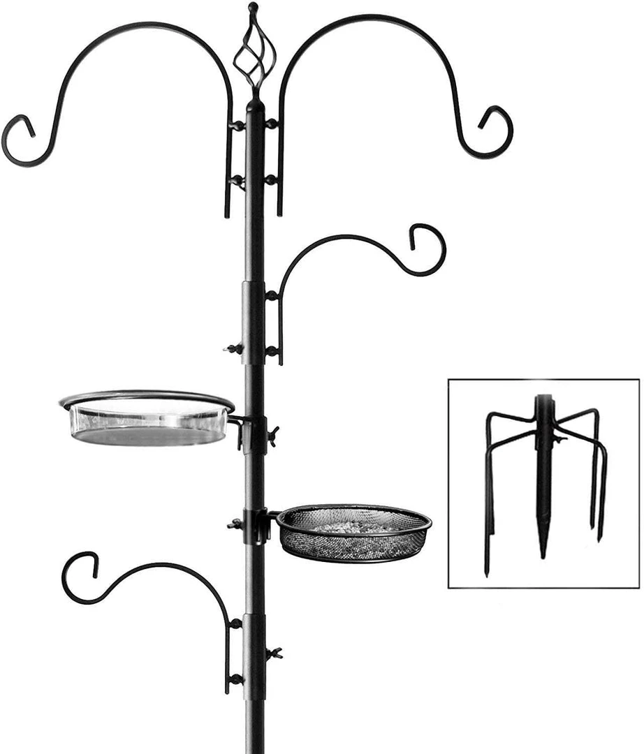 AshmanOnline Deluxe Bird Feeding Station (4 Pack) Bird Feeders For Outside - Multi Feeder Pole Stand Kit With 4 Hangers, Bird Bath And 3 Prong Base For Attracting Wild Birds - 22 Inch Wide X 92 Inch Tall. 2 AshmanOnline Deluxe Bird Feeding Station (4 Pack) Bird Feeders For Outside - Multi Feeder Pole Stand Kit With 4 Hangers, Bird Bath And 3 Prong Base For Attracting Wild Birds - 22 Inch Wide X 92 Inch Tall.