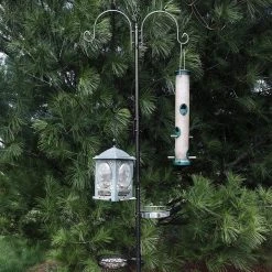 AshmanOnline Deluxe Bird Feeding Station (4 Pack) Bird Feeders For Outside - Multi Feeder Pole Stand Kit With 4 Hangers, Bird Bath And 3 Prong Base For Attracting Wild Birds - 22 Inch Wide X 92 Inch Tall.
