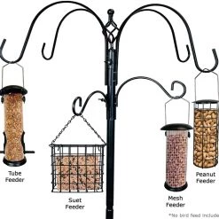 Ashman Online Ashman Deluxe Premium Bird Feeding Station, 22" Wide X 91" Tall (82 Inch Above Ground) Black With 4 Multiple Hooks And 4 Bird Feeders Hanging Kit.