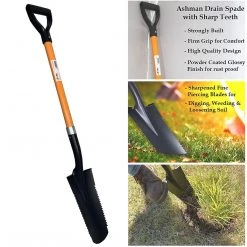 AshmanOnline Ashman Drain Spade With Sharp Teeth (2 Pack) - 48 Inches Long Handle Spade With D Handle Grip - Durable Handle With 16 Inch Metal Blade - Multipurpose Premium Quality Orange Shovel.