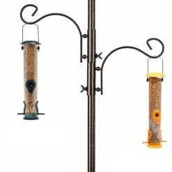 AshmanOnline Deluxe Bird Feeding Station With 2 Bird Feeders Included For Outside - Multi Feeder Pole Stand Kit With 4 Hangers, Bird Bath And 5 Prong Base For Attracting Wild Birds - 22 Inch Wide X 92 Inch.