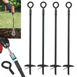 AshmanOnline Ashman Black Ground Anchor 15 Inches In Length And 2/5 Inch Diameter Ideal For Tents, Canopies, Car Ports, Swing Sets (4 Pack). Ground Anchors