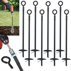 AshmanOnline Ashman Black Ground Anchor 15 Inches In Length And 2/5 Inch Diameter Ideal For Tents, Canopies, Car Ports, Swing Sets (4 Pack). Ground Anchors