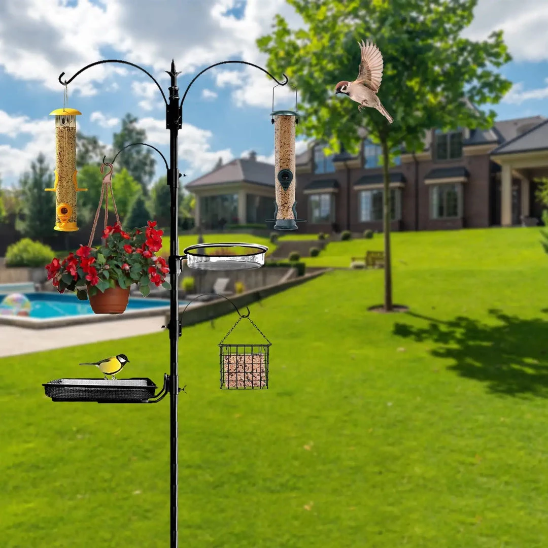 Ashman Online Ashman Premium Bird Feeding Station 92 Inches Tall – 22" Wide X 92" Tall – 4 Hangers Along With Bird Bath Tray, Mesh Tray – 5 Pronged Base Support. 3 Ashman Online Ashman Premium Bird Feeding Station 92 Inches Tall – 22" Wide X 92" Tall – 4 Hangers Along With Bird Bath Tray, Mesh Tray – 5 Pronged Base Support.