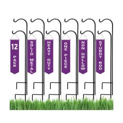 AshmanOnline Ashman 37 Inch 10 MM Shepherd's Hooks, Black, Set Of 12 Made Of Premium Metal For Hanging Bird Feeders, Flower Basket, Christmas Lights.