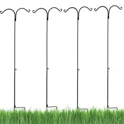 AshmanOnline Shepherd's Hooks Ashman Shepherds Hook 65 Inch Two Sided Shepherd Hook, 1/2 Inch Thick, Super Strong, Rust Resistant Steel Hook For Hanging Plant Baskets, 4 Pack