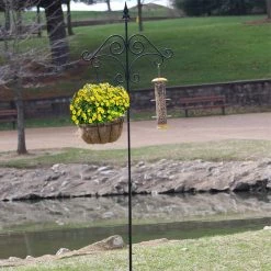 AshmanOnline Ashman 91 Inch Adjustable Shepherds Hook With Floral Design 5/8 Inches Thick, Super Strong, Rust Resistant Steel Hook.